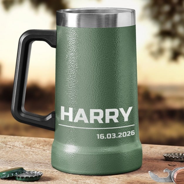 Isolierter Bierkrug aus Edelstahl Grün für ihn zum Geburtstag zur Rente