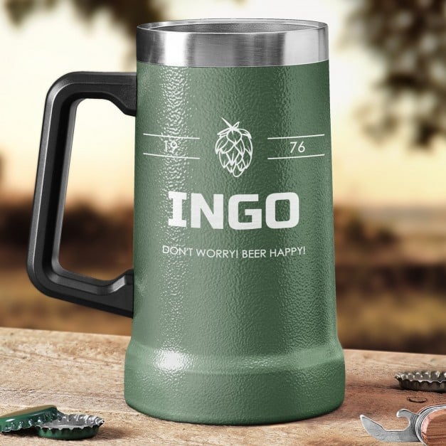 Isolierter Bierkrug aus Edelstahl Grün für einen Bierliebhaber zum Geburtstag