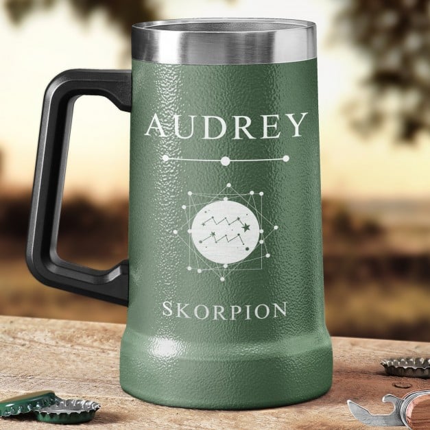 Isolierter Bierkrug aus Edelstahl Grün für sie zum Ehrentag Sternzeichen
