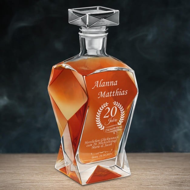 Moderne Whisky Karaffe mit Gravur für ein Paar zum 20. Hochzeitsjubiläum
