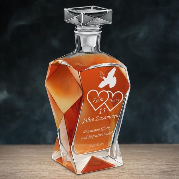 Moderne Whisky Karaffe mit Gravur für ein Paar zum 15. Hochzeitstag