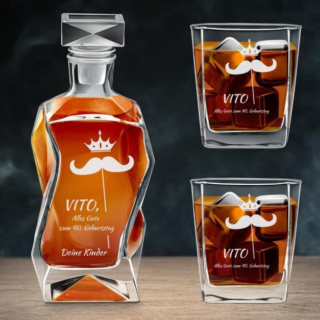 Moderne Whisky Karaffe mit 2 Gläsern und Gravur für Ihren Papa zum 40. Geburtstag