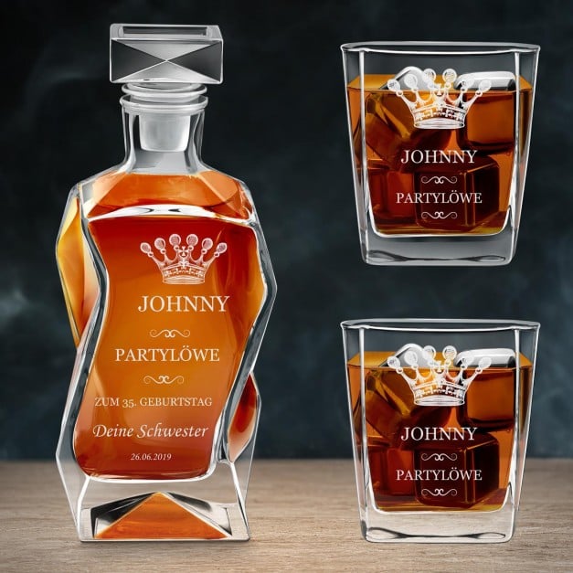 Moderne Whisky Karaffe mit 2 Gläsern und Gravur für einen Tänzer zum 30. Geburtstag