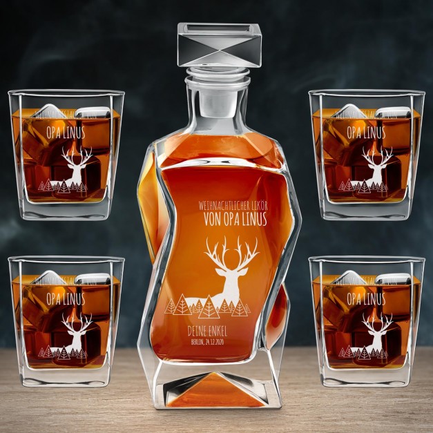 Moderne Whisky Karaffe mit 4 Gläsern und Gravur für Ihren Opa zu Weihnachten