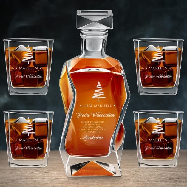 Moderne Whisky Karaffe mit 4 Gläsern und Gravur für Ihre Schwester zu Weihnachten