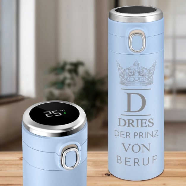 Blauer Reisebecher mit Gravur und LED-Touch-Anzeige für ihn zum Geburtstag Namenstag