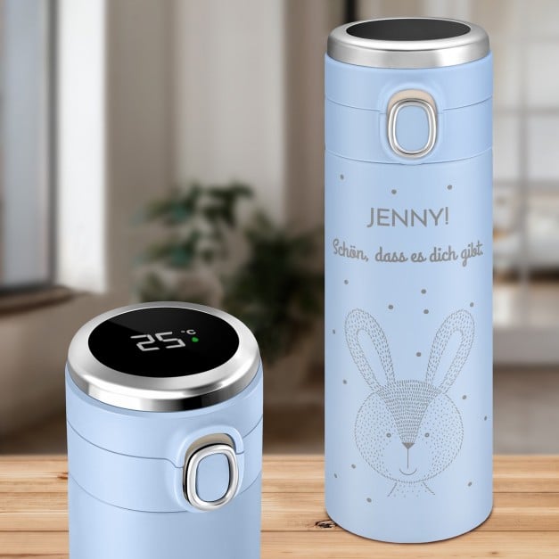 Blauer Reisebecher mit Gravur und LED-Touch-Anzeige für sie Ihre Freundin zum Geburtstag