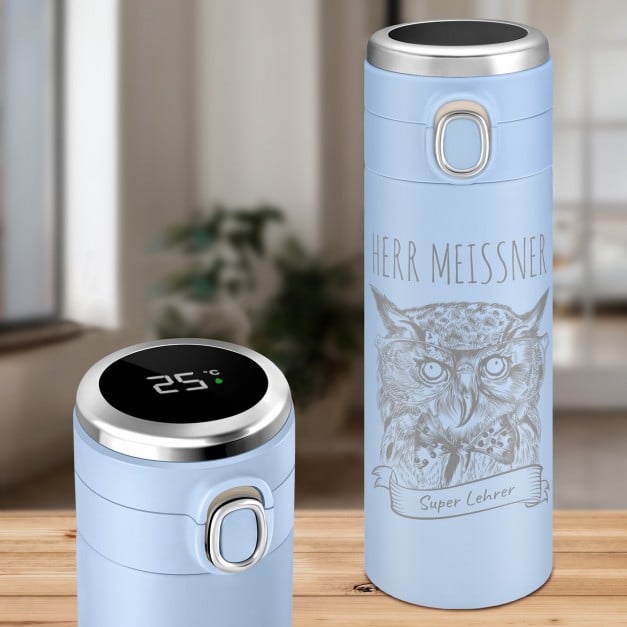 Blauer Reisebecher mit Gravur und LED-Touch-Anzeige für Ihren Lehrer, Klassenlehrer