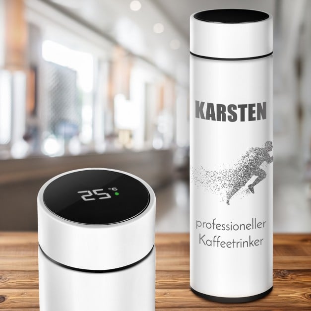 Weiße auslaufsichere Thermosflasche mit Gravur 400 ml für Ihren Liebsten, Sportler, Jogger