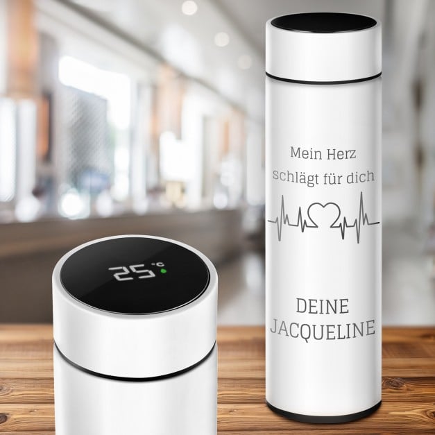 Weiße auslaufsichere Thermosflasche mit Gravur 400 ml für Ihren Liebsten, Verlobten nicht nur zum Valentinstag