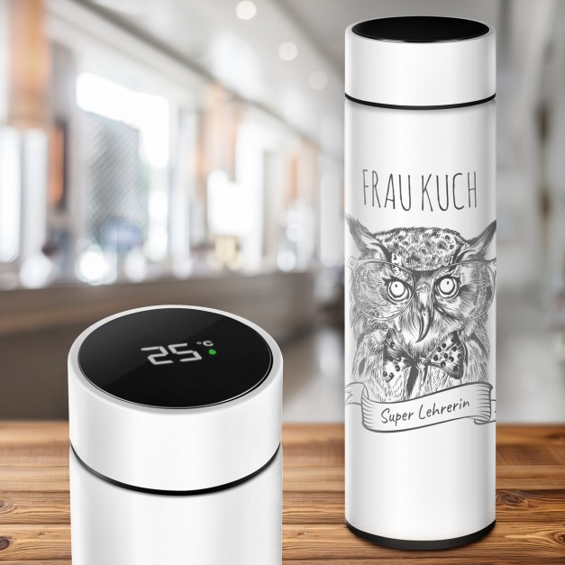 Weiße auslaufsichere Thermosflasche mit Gravur 400 ml für Ihre Lehrerin, Klassenlehrerin