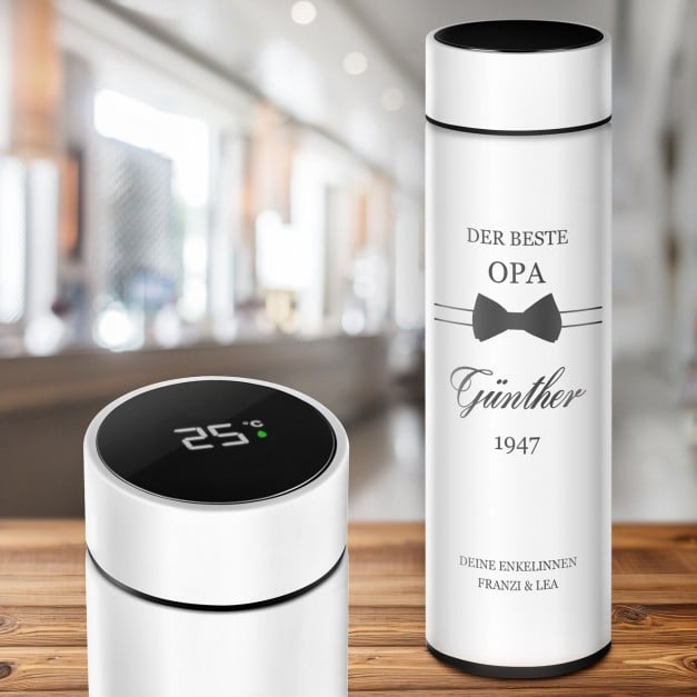 Weiße auslaufsichere Thermosflasche mit Gravur 400 ml für Ihren Opa zum Geburtstag