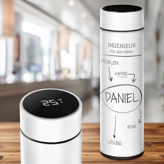 Weiße auslaufsichere Thermosflasche mit Gravur 400 ml für einen Ingenieur