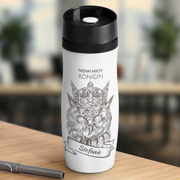Luftdichter Thermobecher mit Gravur Weiß für sie Königin zum Geburtstag