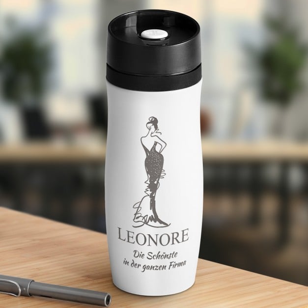 Luftdichter Thermobecher mit Gravur Weiß für eine Dame