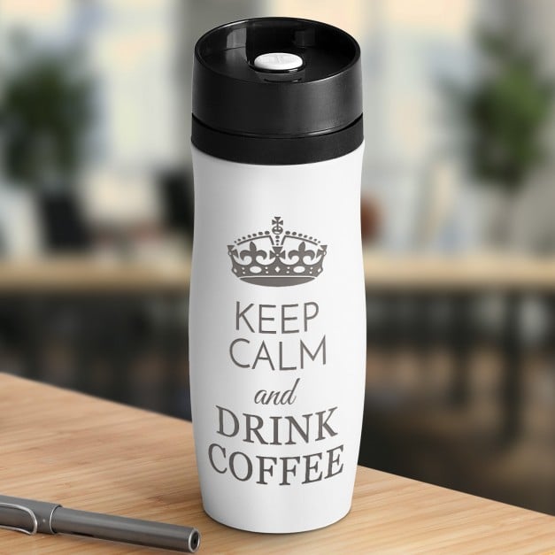 Luftdichter Thermobecher mit Gravur Weiß für eine Kaffeemädchen