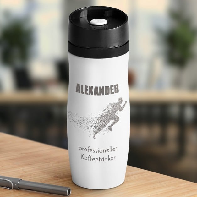 Luftdichter Thermobecher mit Gravur Weiß für Ihren Liebsten. Jogger, Sportler