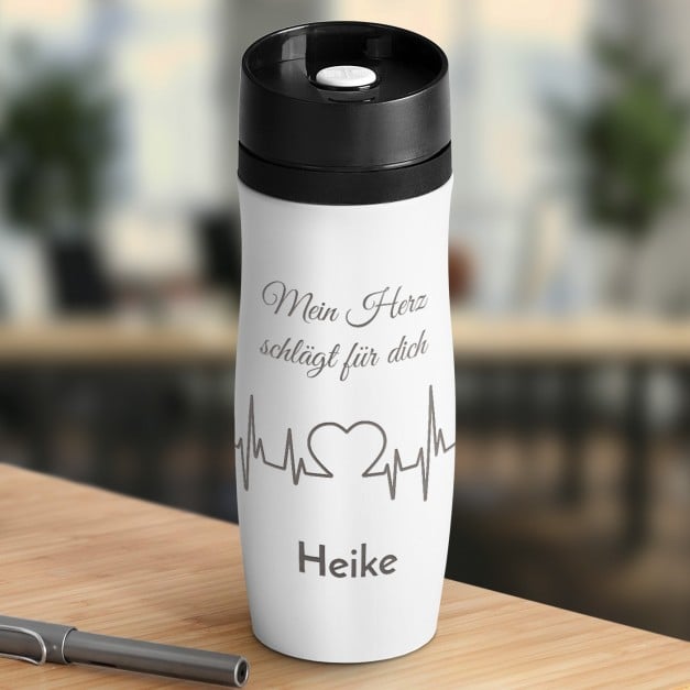 Luftdichter Thermobecher mit Gravur Weiß für sie zum Valentinstag