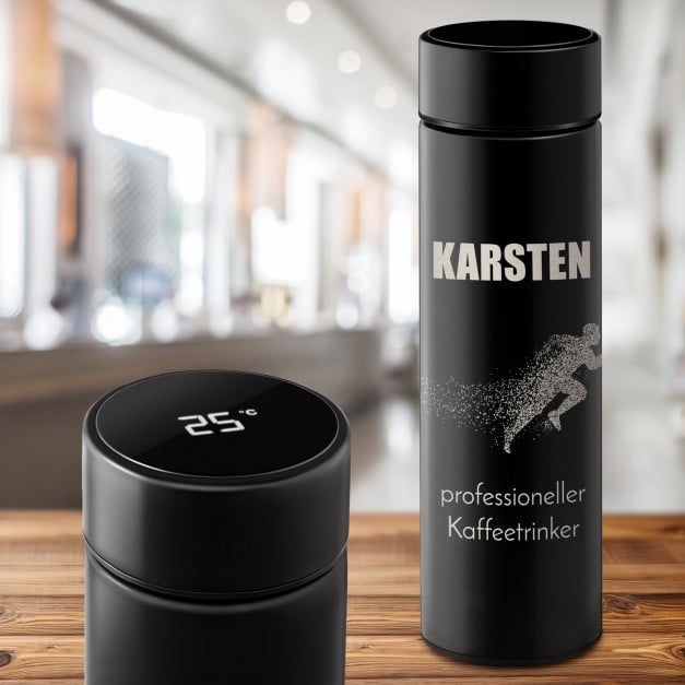 Auslaufsichere Thermosflasche mit Gravur Schwarz 400 ml für Ihren Liebsten, Sportler, Jogger