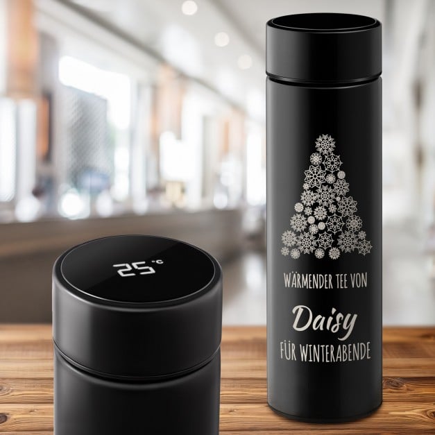Auslaufsichere Thermosflasche mit Gravur Schwarz 400 ml für sie zum Weihnachtsfest