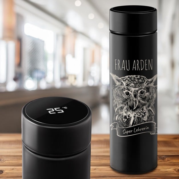 Auslaufsichere Thermosflasche mit Gravur Schwarz 400 ml für Ihre Lehrerin