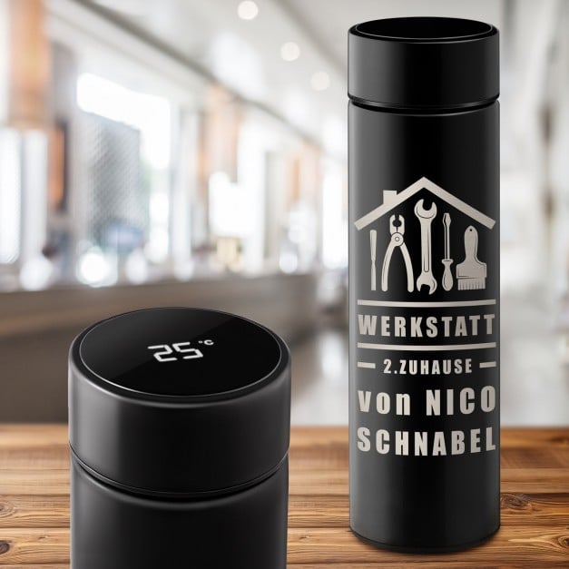 Auslaufsichere Thermosflasche mit Gravur Schwarz 400 ml für einen Heimwerker