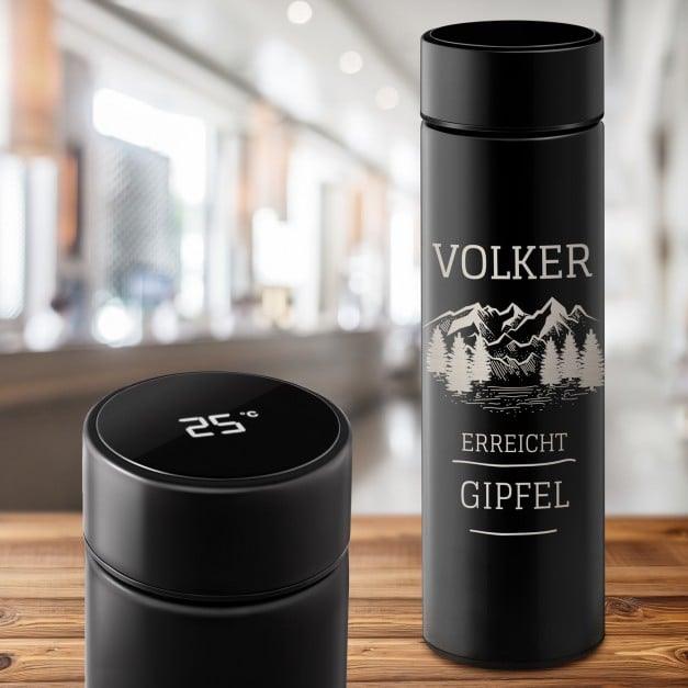 Auslaufsichere Thermosflasche mit Gravur Schwarz 400 ml für einen Bergsteiger Reisefan