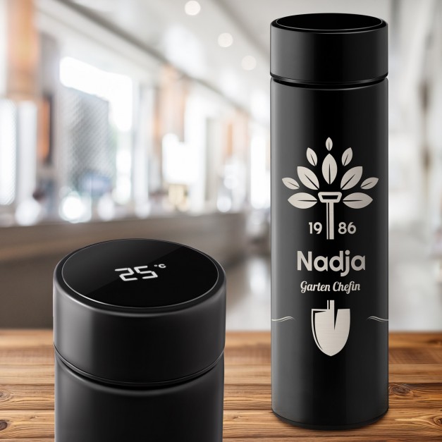 Auslaufsichere Thermosflasche mit Gravur Schwarz 400 ml für sie eine Gärtnerin zum Geburtstag