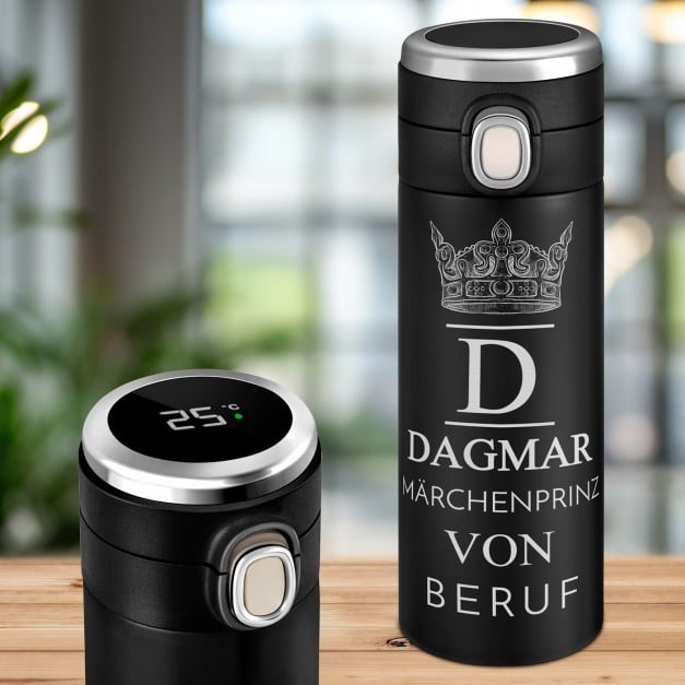Schwarzer Reisebecher mit Gravur und LED-Touch-Anzeige für ihn zum Geburtstag Namenstag