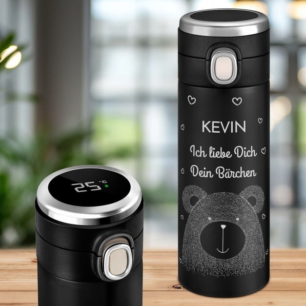Schwarzer Reisebecher mit Gravur und LED-Touch-Anzeige für Ihren Freund oder Ehemann zum Valentinstag