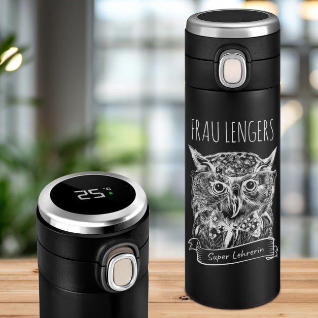 Schwarzer Reisebecher mit Gravur und LED-Touch-Anzeige für Ihre Lehrerin, Klassenlehrerin
