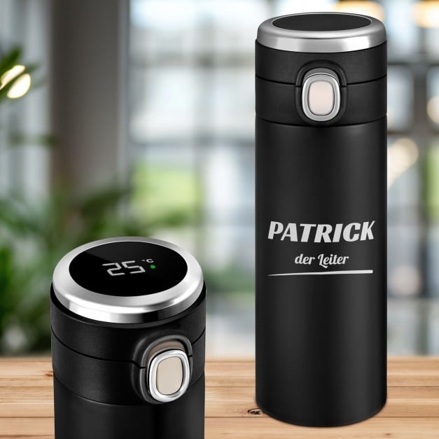 Schwarzer Reisebechermit Gravur und LED-Touch-Anzeige für ein Leiter