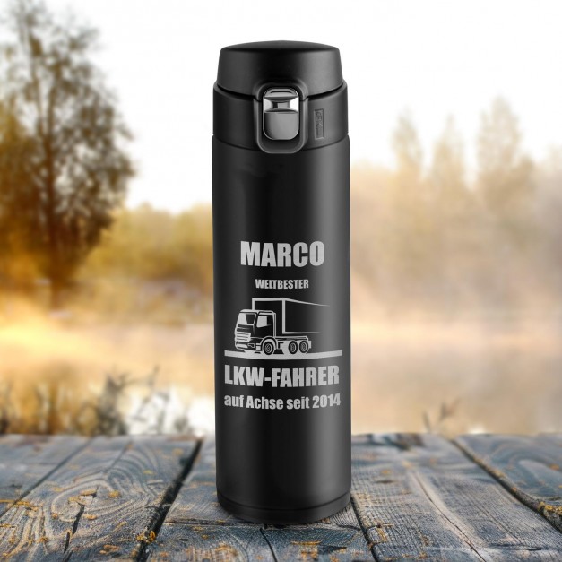 Auslaufsicherer Thermobecher mit Gravur 400 ml für einen Berufskraftfahrer