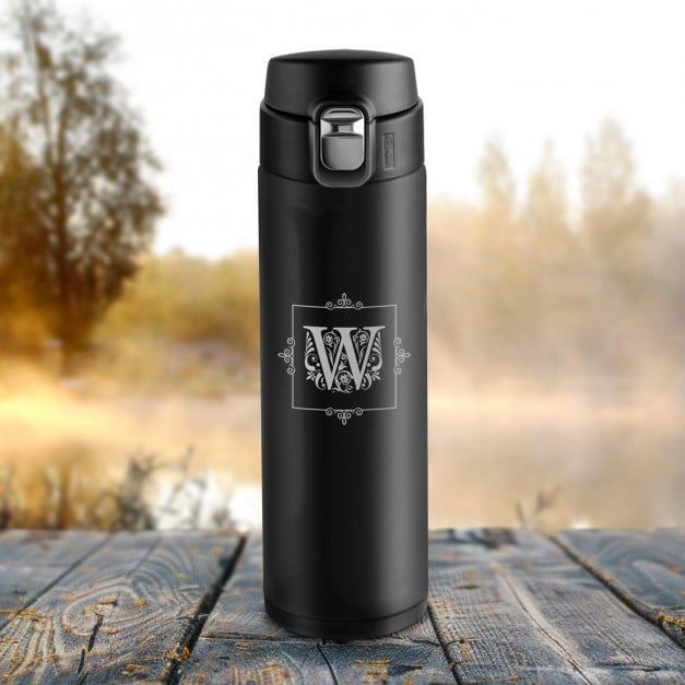 Auslaufsicherer Thermobecher mit Gravur 400 ml und eingravierter Initiale