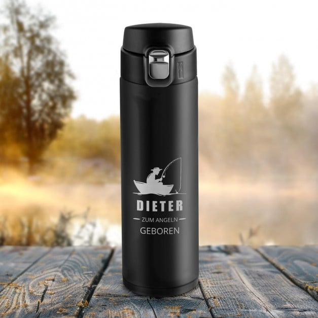 Auslaufsicherer Thermobecher mit Gravur 400 ml für einen Angler, Fischer