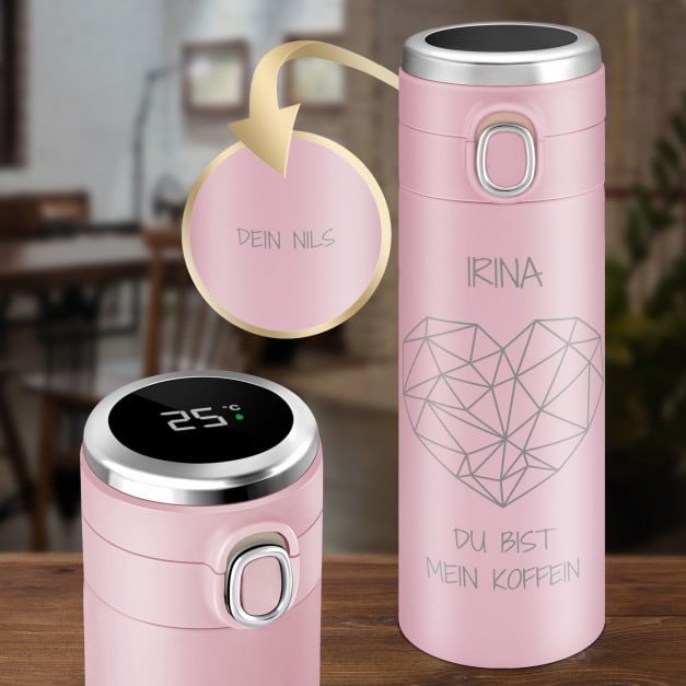 Rosa Reisebecher mit Gravur und LED-Touch-Anzeige für sie Ihre Freundin zum Valentinstag Geburtstag