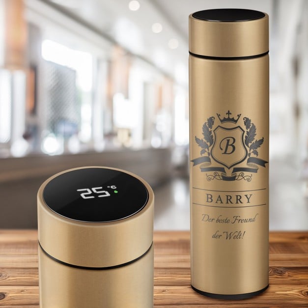 Auslaufsichere Thermosflasche mit Gravur Gold 400 ml für einen Jungen