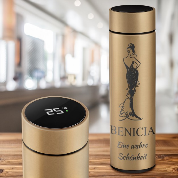 Auslaufsichere Thermosflasche mit Gravur Gold 400 ml für sie eine Sekretärin, Mitarbeiterin, Kollegin zur Beförderung