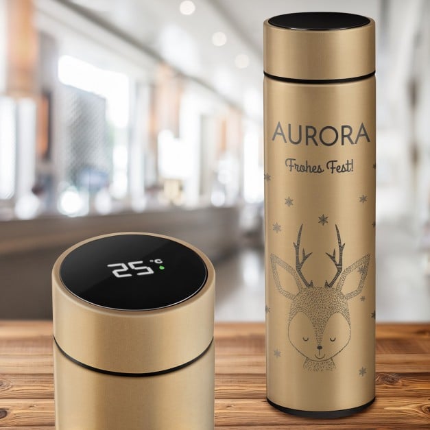 Auslaufsichere Thermosflasche mit Gravur Gold 400 ml für sie zu Weihnachten