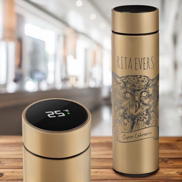 Auslaufsichere Thermosflasche mit Gravur Gold 400 ml für Ihre Lehrerin, Klassenlehrerin