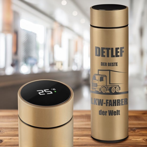 Auslaufsichere Thermosflasche mit Gravur Gold 400 ml für einen Berufskraftfahrer