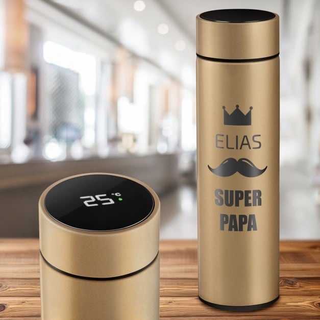 Auslaufsichere Thermosflasche mit Gravur Gold 400 ml für Ihren Papa