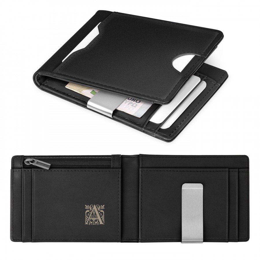 Herren Geldbeutel aus Leder mit Gravur Schwarz für ihn MAVERTON