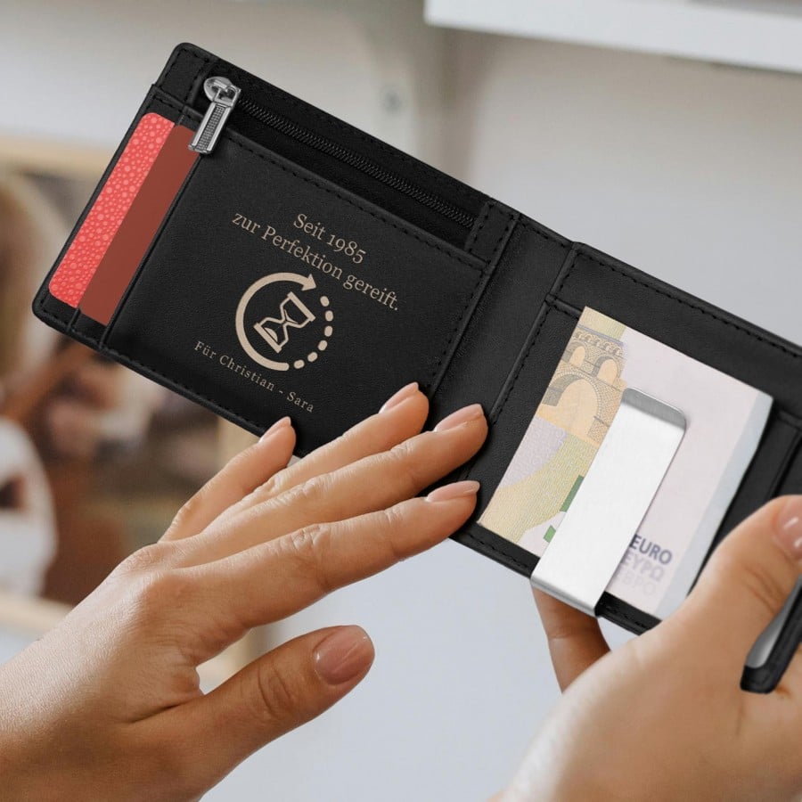 Herren Geldbeutel aus Leder mit Gravur Schwarz für ihn zum