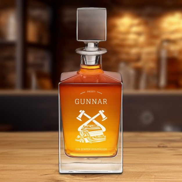 Cube Whisky Karaffe mit Gravur für einen echten Holzfäller zum Jubiläum