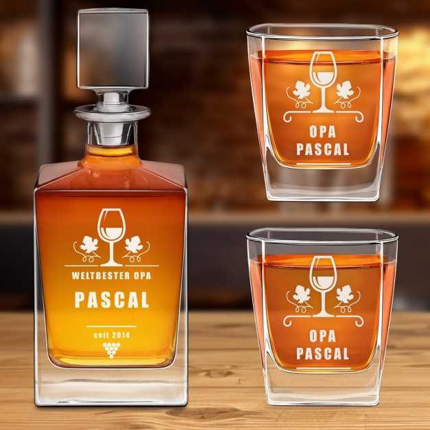 Cube Whisky Karaffe mit 2 Gläsern und Gravur für Ihren Opa