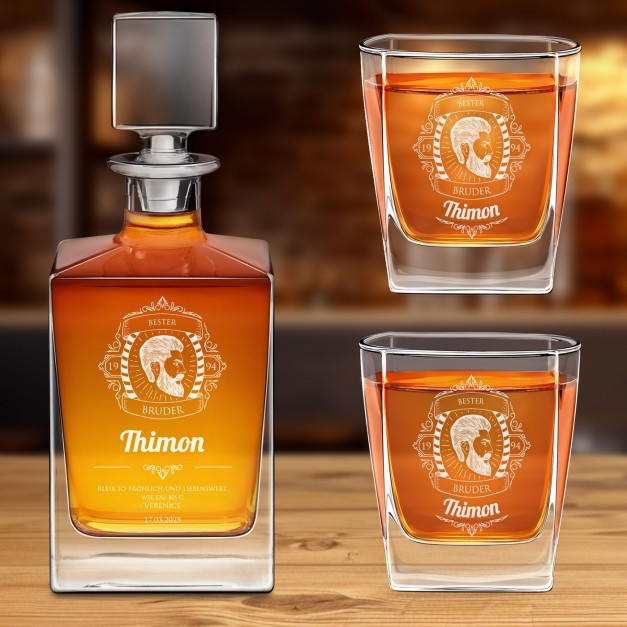 Cube Whisky Karaffe mit 2 Gläsern und Gravur für Ihren Bruder zum Geburtstag