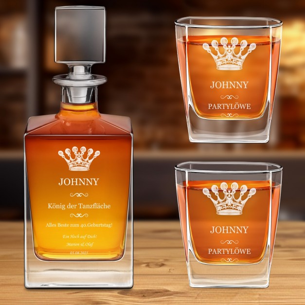 Cube Whisky Karaffe mit 2 Gläsern und Gravur für ihn zum 40. Geburtstag