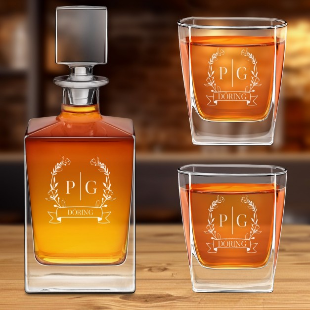Cube Whisky Karaffe mit 2 Gläsern und Gravur für ein Paar zur Hochzeit oder zum Hochzeitsjubiläum