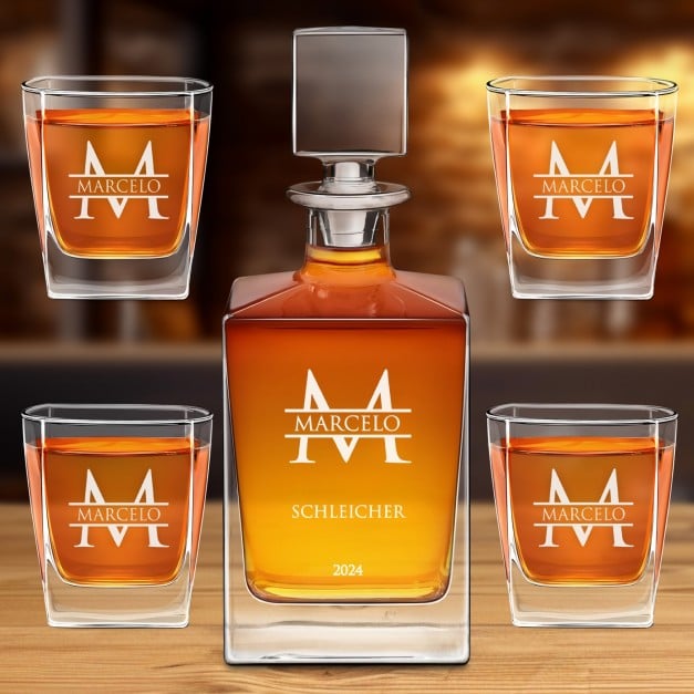 Cube Whisky Karaffe mit 4 Gläsern und Gravur für einen echten Gentleman